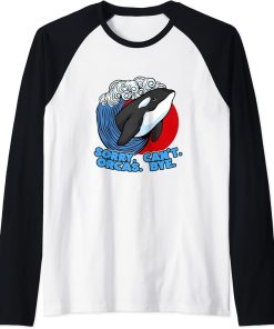 Funny Pun Orca Whale Graphic Sorry Can"t Orcas Bye Raglan Baseball Tee