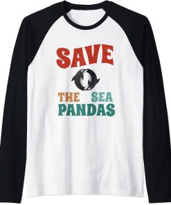 Retro Vintage Style - Save The Sea Pandas - I Love Orca Raglan Baseball Tee