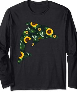 Dolphin Sunflower Girl Floral Beluga Hawaiian Women Gift Long Sleeve T-Shirt