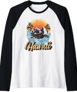 Orca Hawaii Retro Vintage Hawaiian Island Raglan Baseball Tee