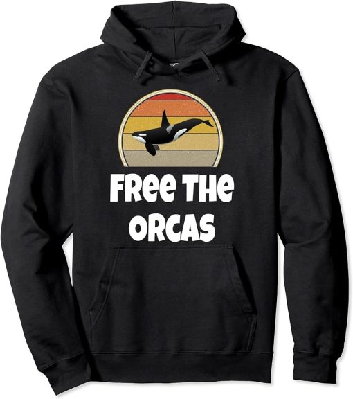 Funny Orca Whale Shirt Ocean Sea Gift Retro Free The Orcas Pullover Hoodie