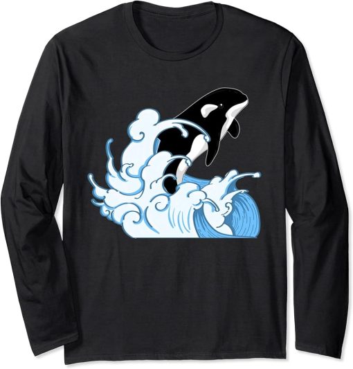 Whale Lover Animal Ocean Killer Whale Waves Orca Long Sleeve T-Shirt