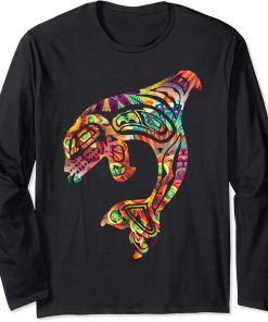 Native American Colorful Orca Killer Whale Pacific Northwest Long Sleeve T-Shirt