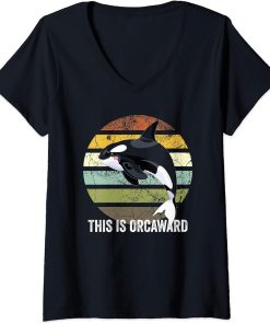 Womens This Is Orcaward, Whale Lover Orca V-Neck T-Shirt