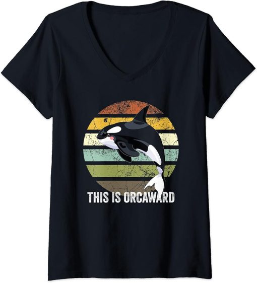 Womens This Is Orcaward, Whale Lover Orca V-Neck T-Shirt