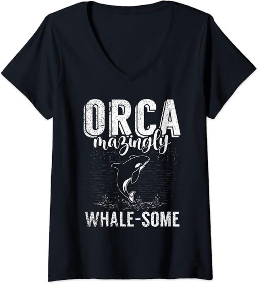 Womens Whales Watch Dolphin Pottwhal Funny Saying Orca Whale V-Neck T-Shirt